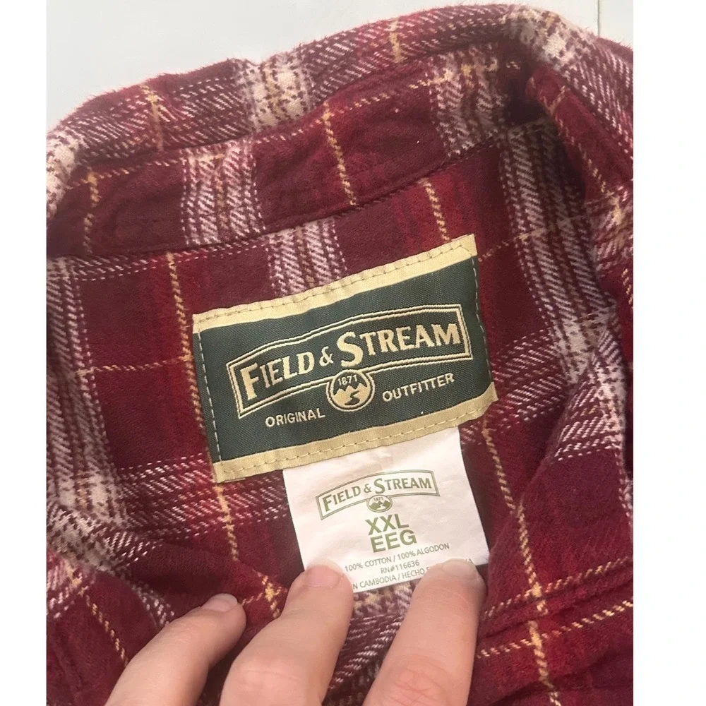 Field & Stream‎ Mens XXL Red Plaid Flannel Button Down Shirt Cotton Long Sleeve
